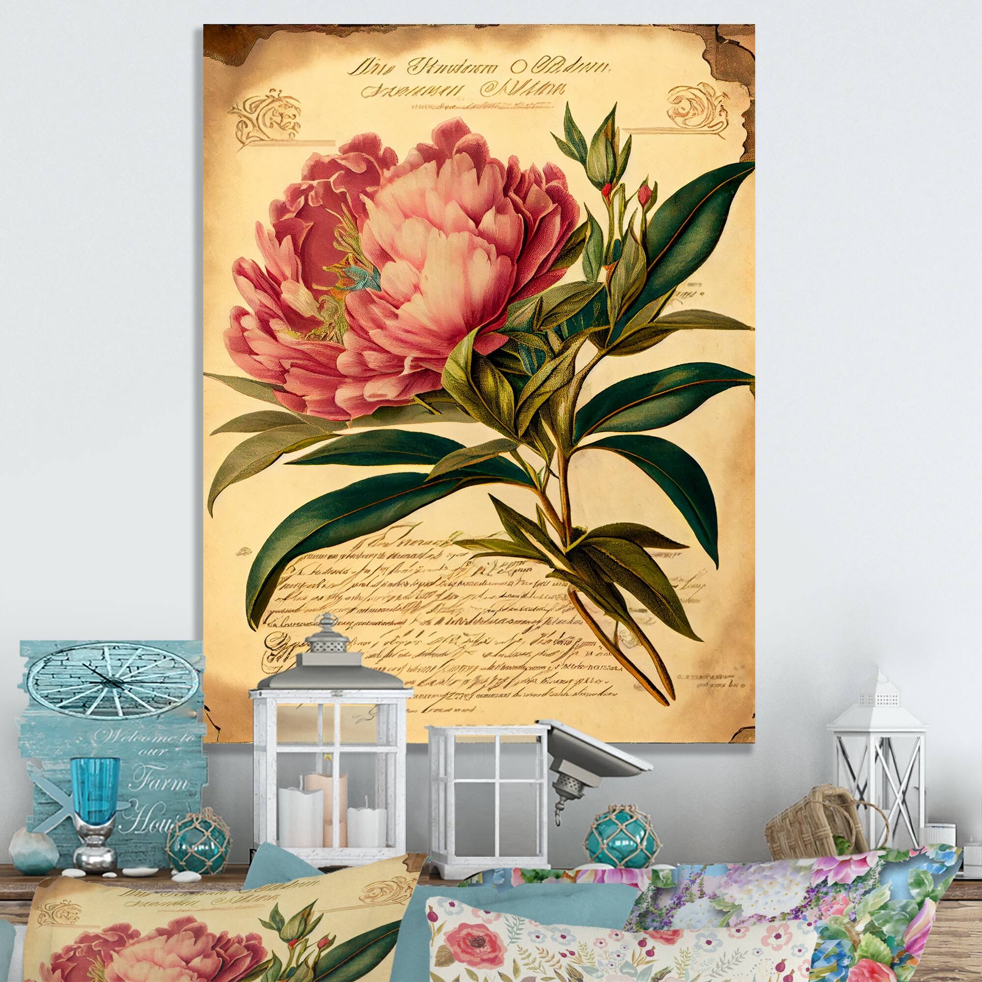 Designart "Vintage Pink And White Peony III" Floral Peony Canvas Wall